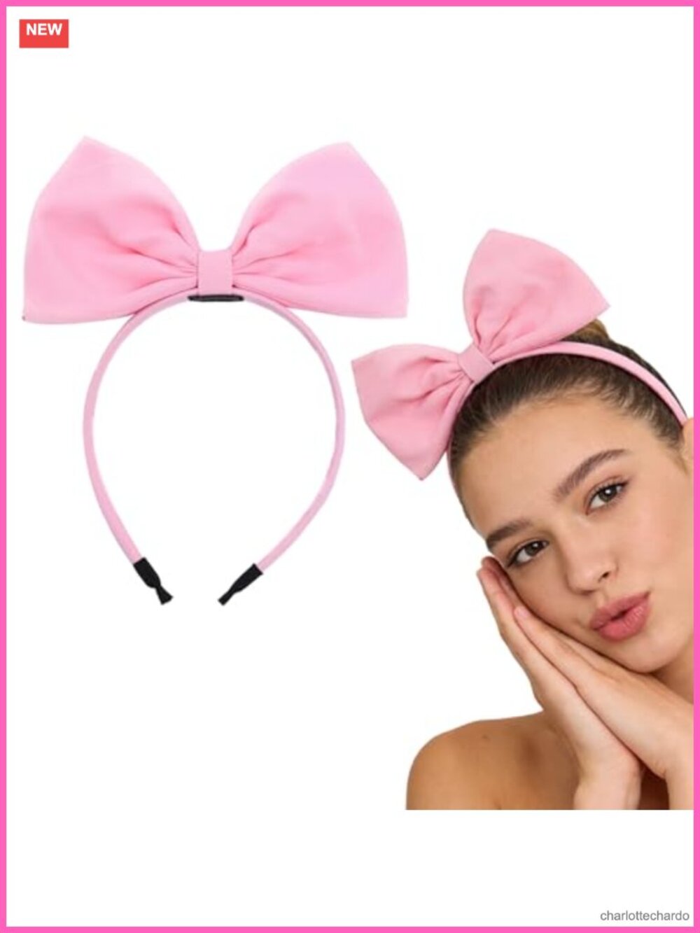 Pink Bow Headband Women Non Slip Knotted Hair Band Party Costume Accessory